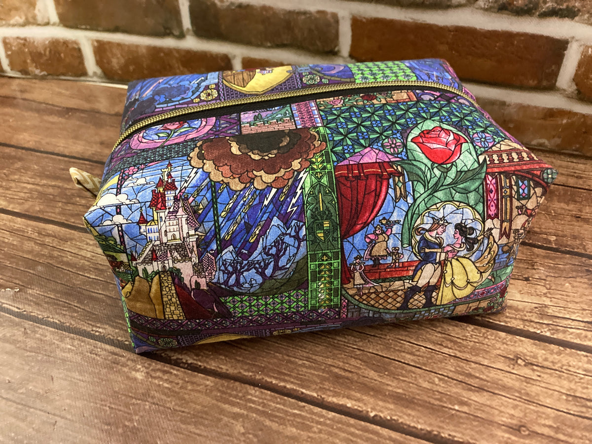 Fairy tale rose print handmade boxy zipper makeup pouch