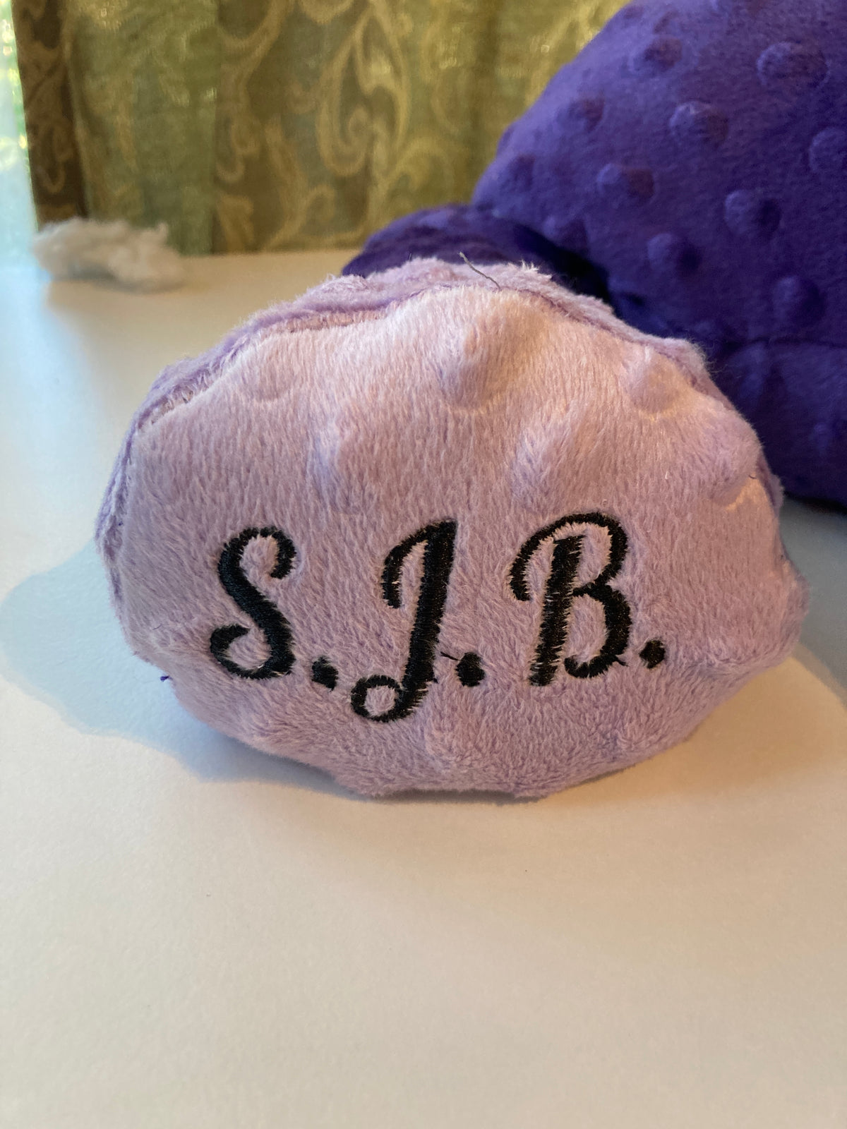 Custom name embroidery add on for sweatshirts blankets and weighted animals - close up