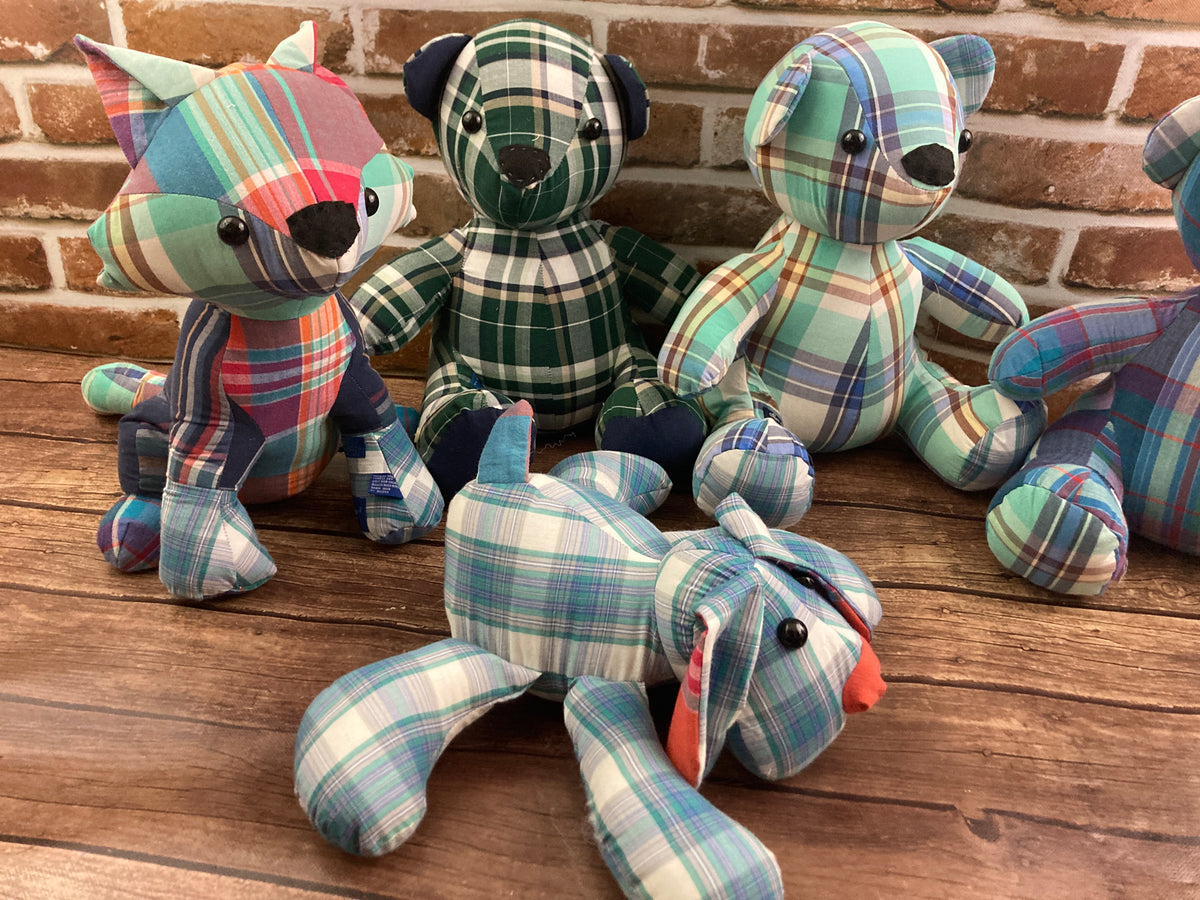 Memory bear handmade from a loved ones clothing - close up