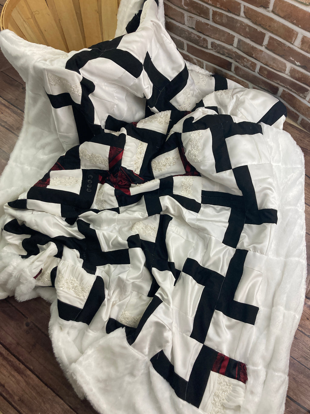 Wedding dress memory quilt keepsake made from a wedding gown - folded view