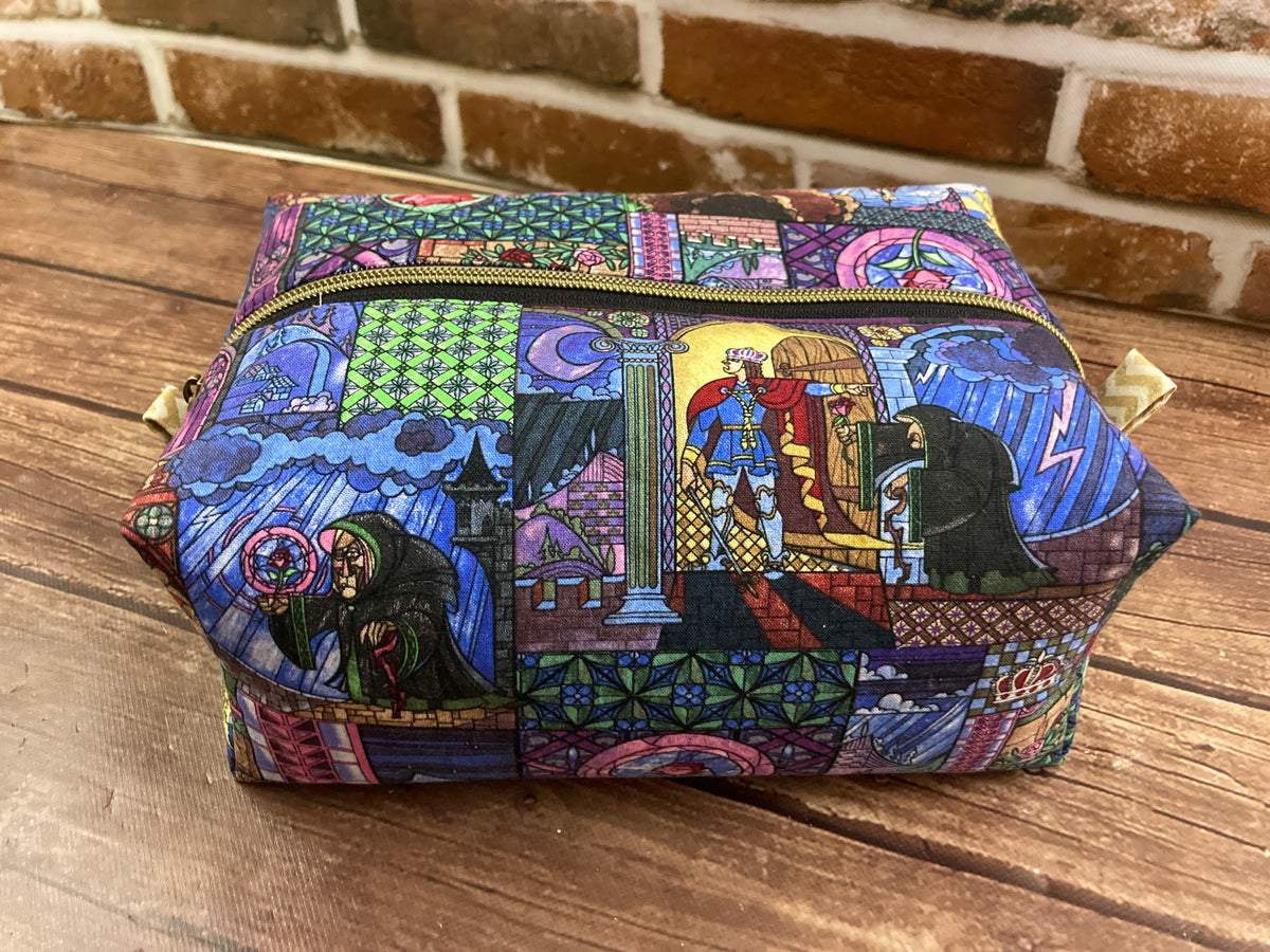 Fairy tale rose print handmade boxy zipper makeup pouch - styled photo