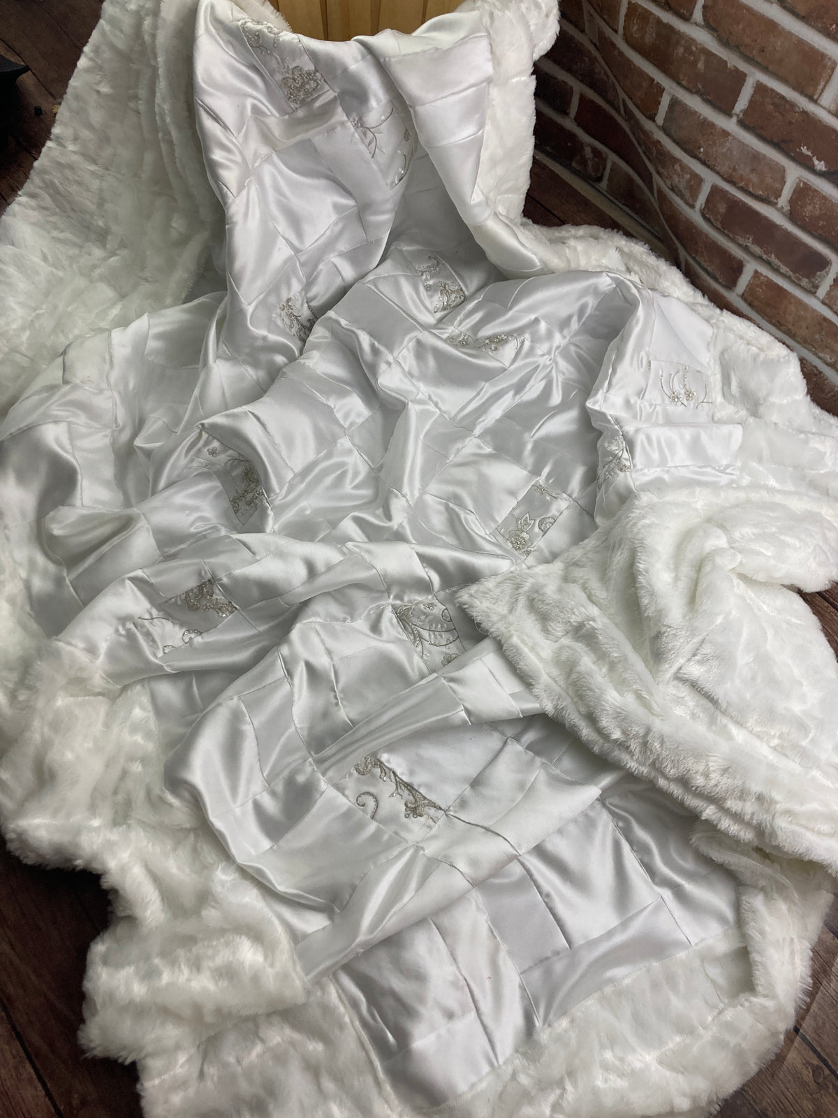 Wedding dress memory quilt keepsake made from a wedding gown
