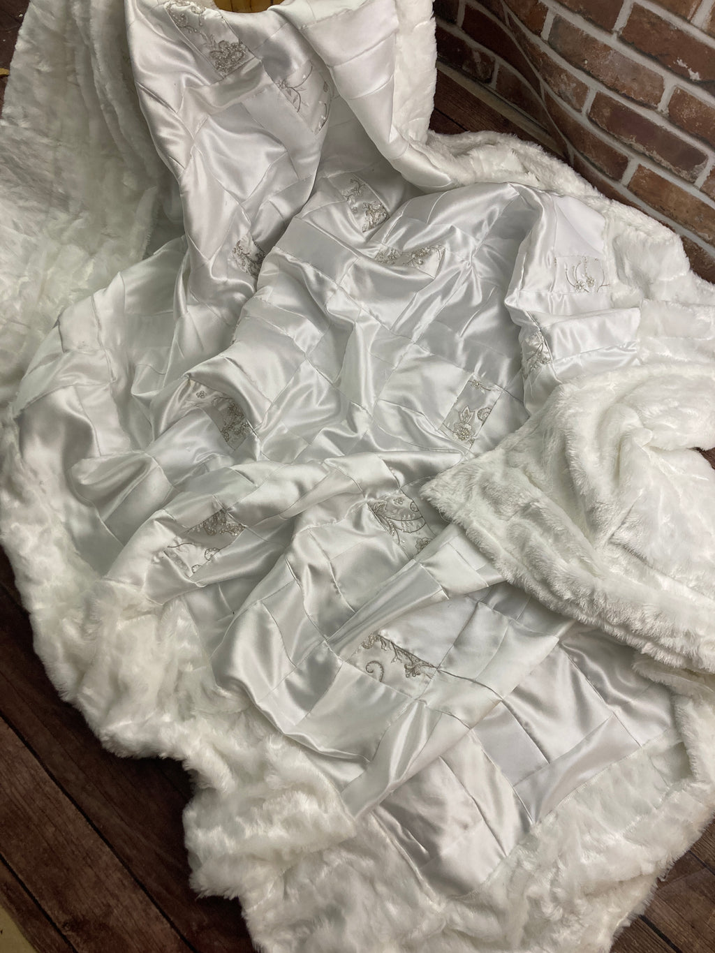Wedding dress memory quilt keepsake made from a wedding gown - alternate view