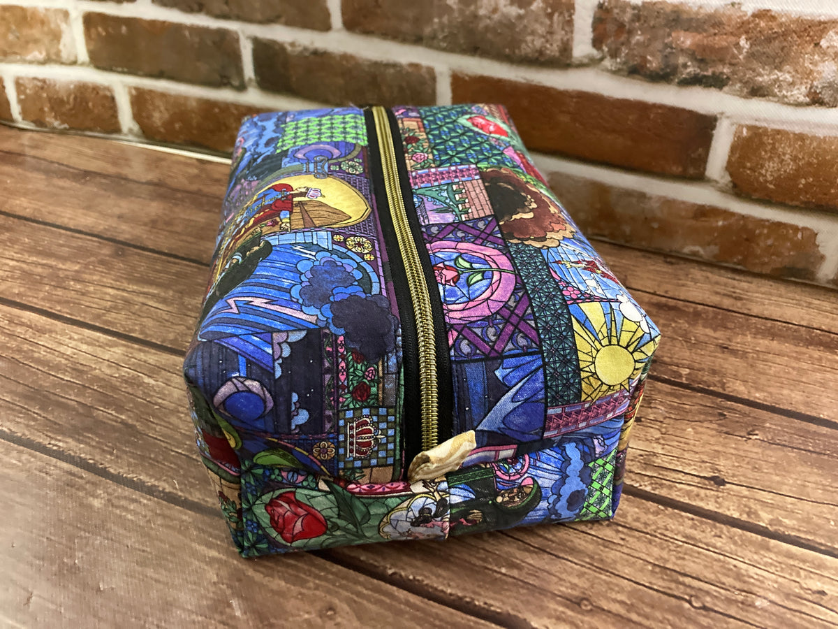 Fairy tale rose print handmade boxy zipper makeup pouch - additional photo
